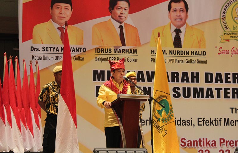Ketua Umum DPP Partai Golkar Setya Novanto saat membuka Musda Partai Golkar Sumut